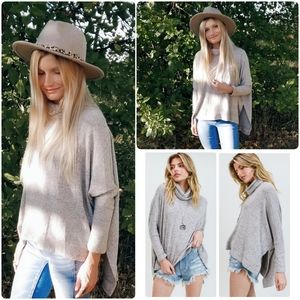NEW First Love Slouchy Cowl Neck Brushed Knit Top in Heather Grey